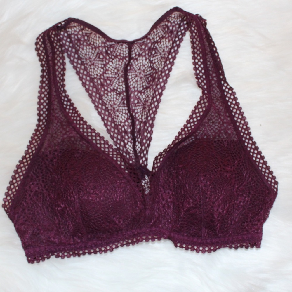 Victoria's Secret, Maroon racerback lace padded bra ....